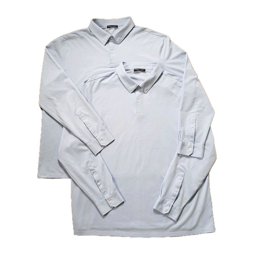 Lot Of 2 Charles Tyrwhitt Size XL Mens Light Blue Long Sleeve Polo Shirts Casual